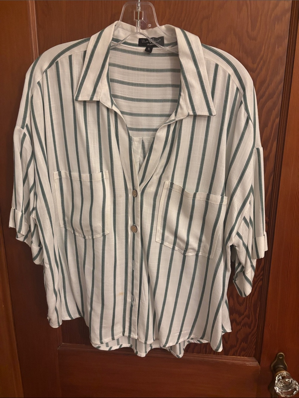 Velvet Heart White Shirt with Green Stripes